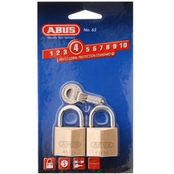 ABUS 65 Series Premium Padlock with 30mm Brass Body and 17mm Hardened Steel Shackle KA Twin Pack - 65/30TWINSC