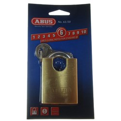 ABUS 65 Series Premium Padlock with 50mm Brass Body and 20.5mm Concealed Hardened Steel Shackle KD Display Pack - 65CS/50C