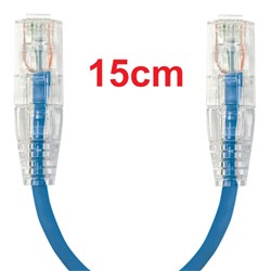 Neptune Cat6 Ultra-Thin Patch Lead, 15cm, Blue